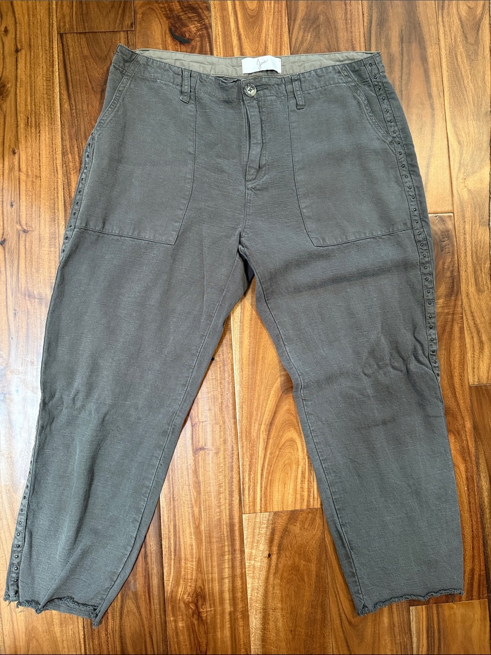 Joie Women's Olive Gray Capris with Studded Side Trim